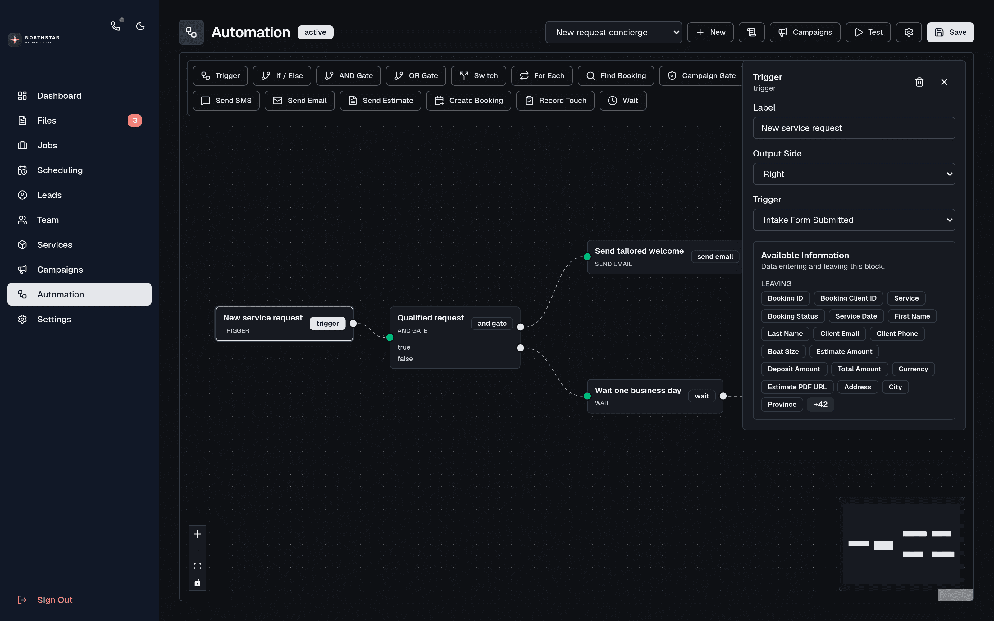 New service request trigger inspector with available trigger events and service context