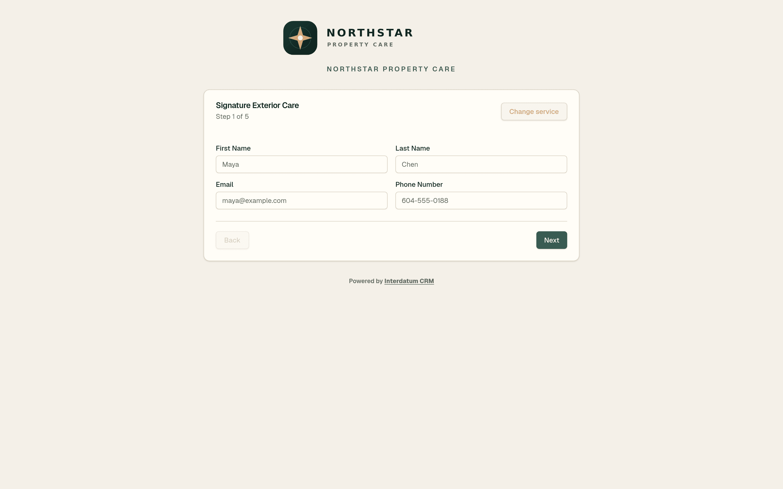 Northstar Property Care published service request form in Interdatum