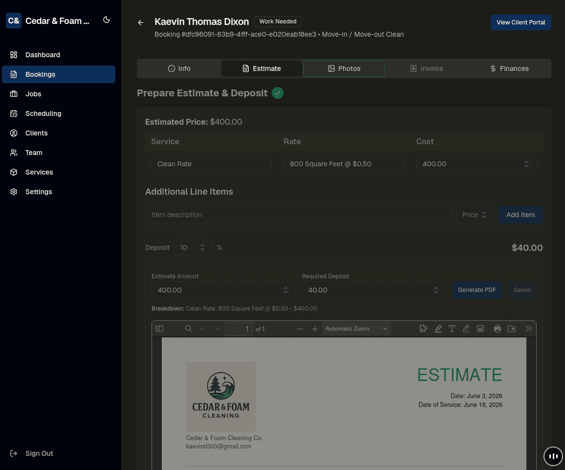 Interdatum CRM estimate builder screenshot