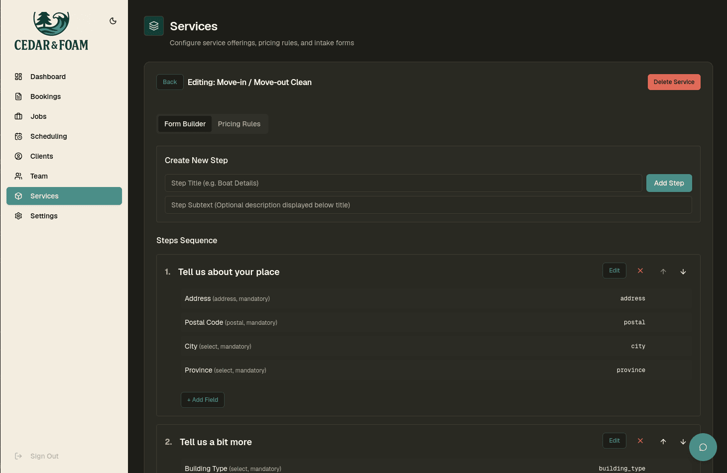 Interdatum CRM form builder screenshot