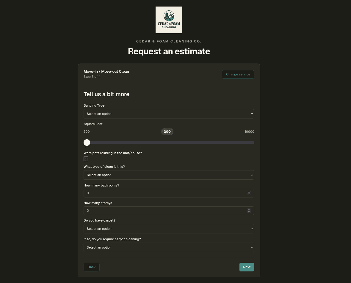 Interdatum CRM service intake form screenshot