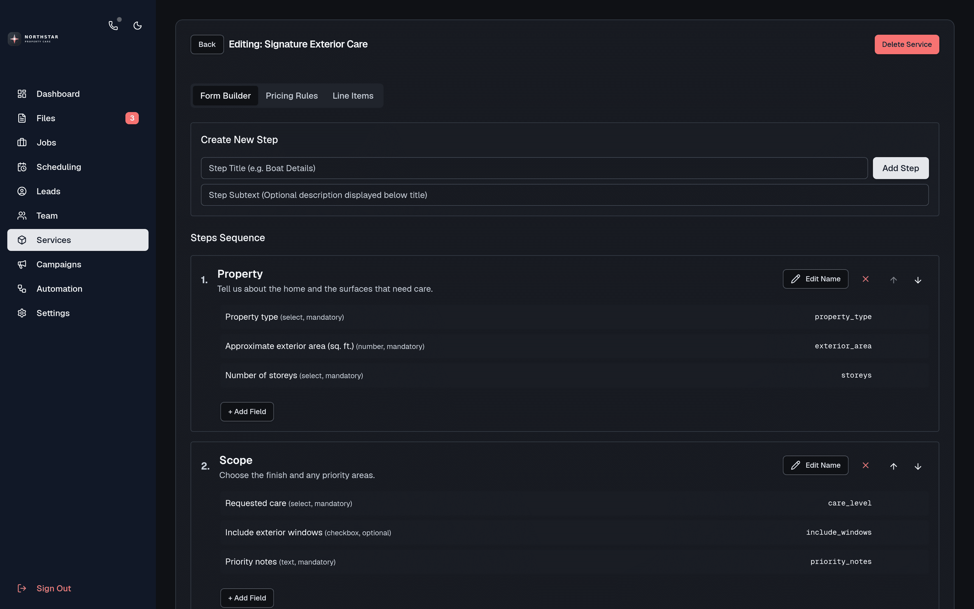 Current Interdatum service form builder interface