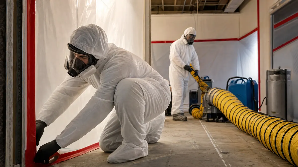 Abatement crew working with industrial safety equipment
